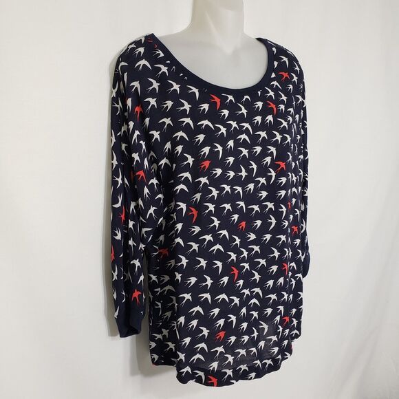 Anthropologie Maeve Women Top Sz 4 Blue White Bird Print Zip Back Rayon Novelty - Picture 5 of 10